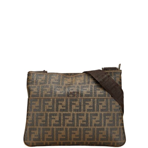 FENDI Brown Leather Zucca Shoulder Bag